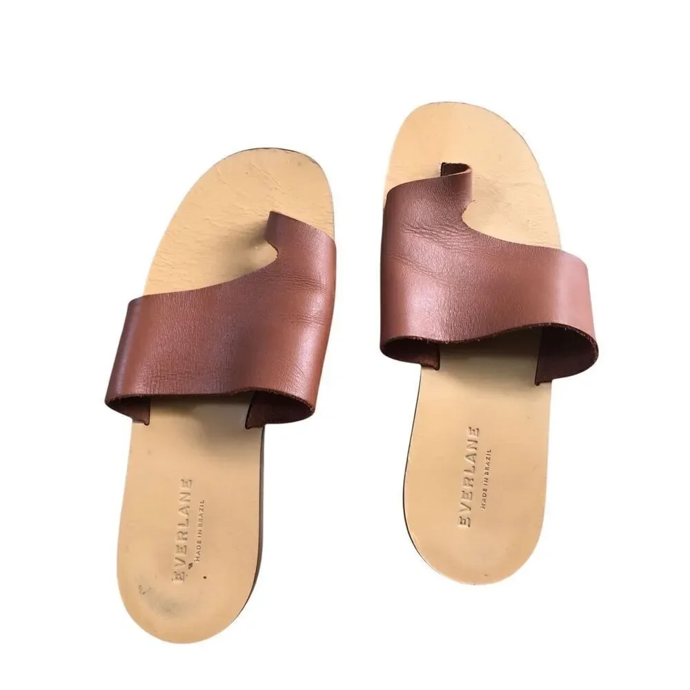 Everlane The Leather Thong Women Sandals Burnt Sienna Flip Flops Size 7